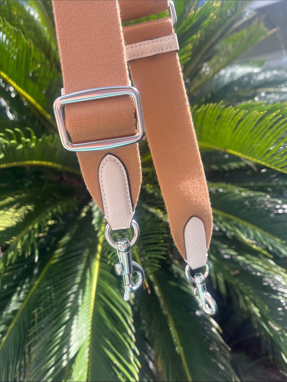 Coach Tan and White Detachable Shoulder Strap with Silver Hardware